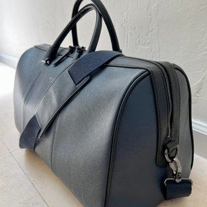 Ted Baker London Crossgrain Textured Leather Weekender Duffle Bag in Navy Blue